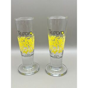Tessora Tall Shot Glasses Set of 2 Yellow Floral Leaf Footed Pedestal 4.75" 2 oz